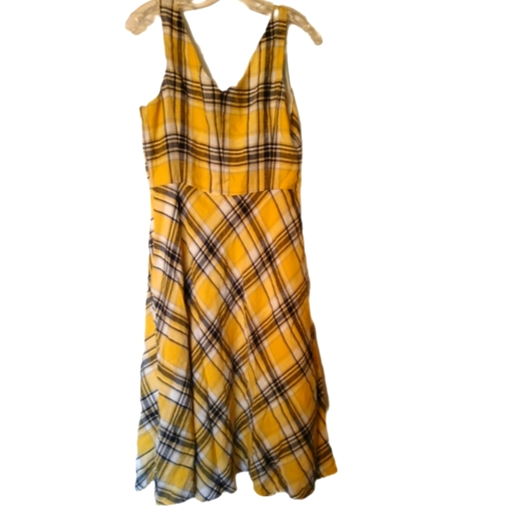 Pre-owned Jones New York Yellow Plaid Midi Dress